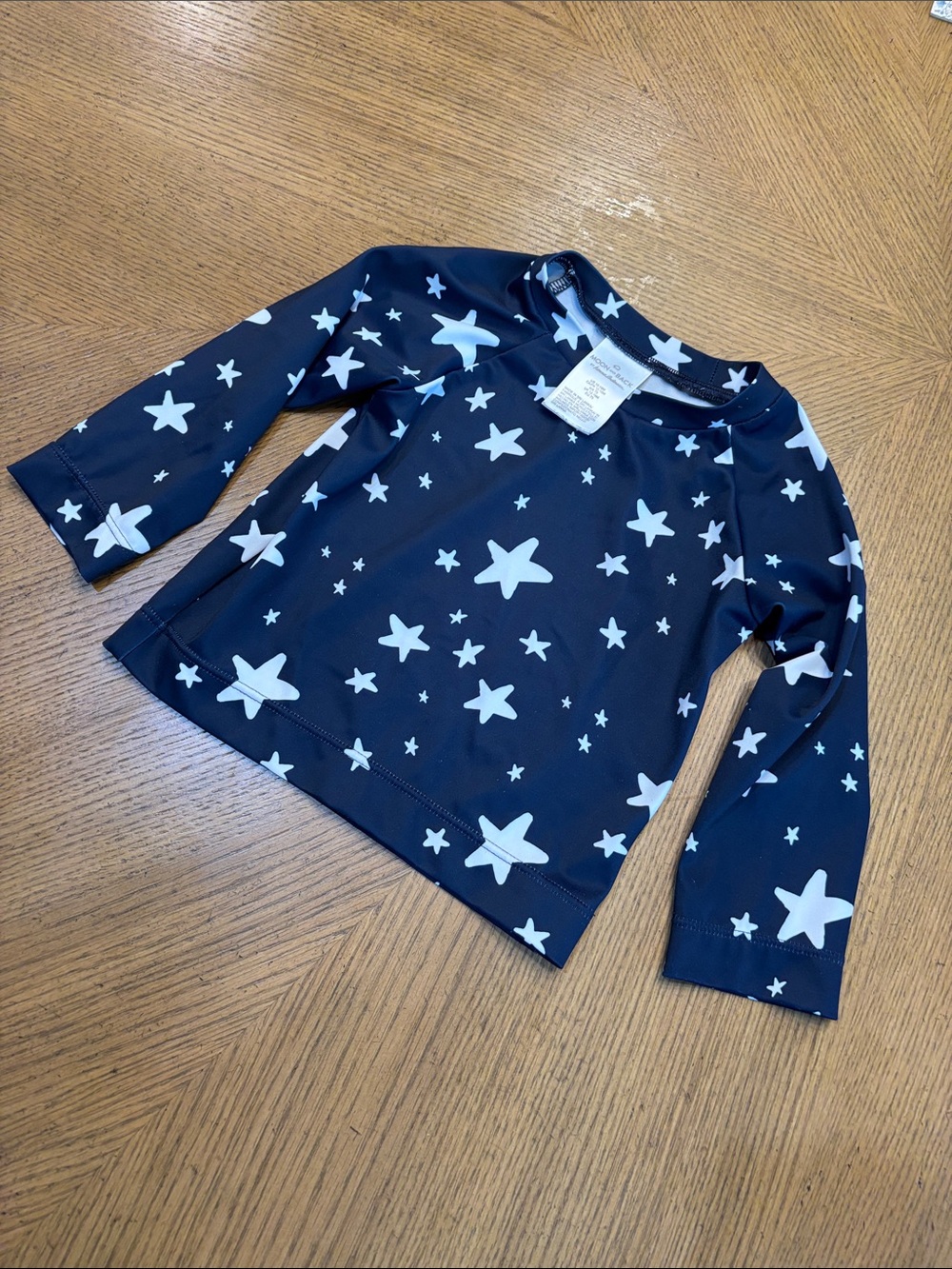 Hanna Andersson Navy and White Star Long-Sleeve Rash Guard